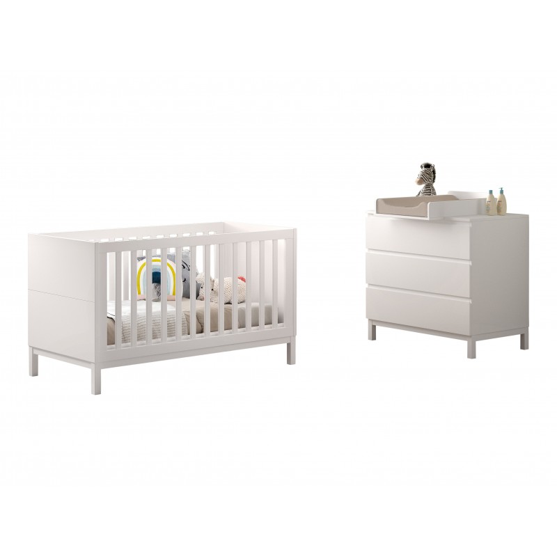 Babyseng og kommode sæt 70 × 140 cm – Eva, hvid billede