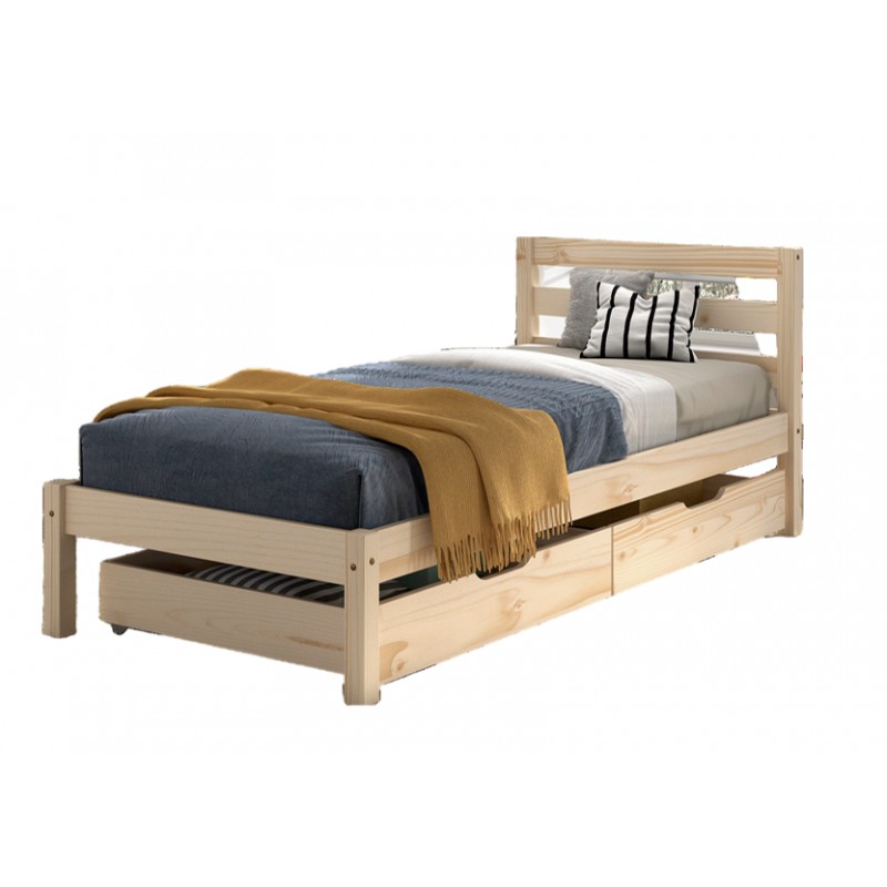 Enkeltseng med skuffer 90 x 200 – Pino, natur billede