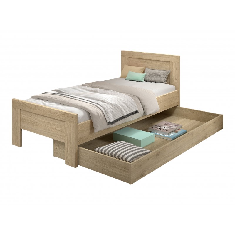 Enkeltseng med udtræksskuffe Sam Sæt 90 x 190/200 cm – eg billede