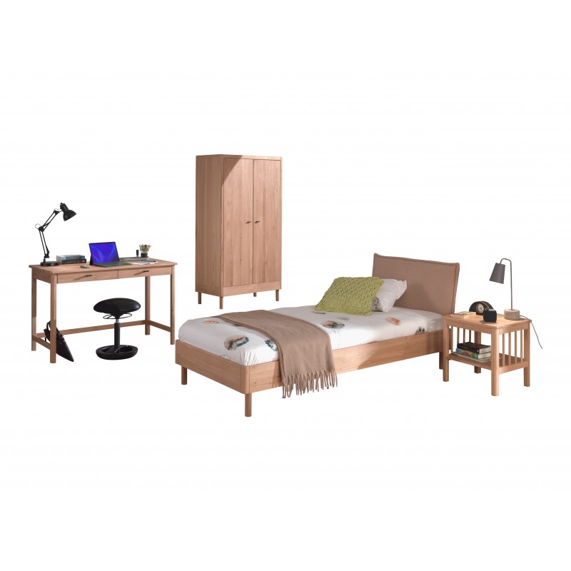 Børnemøbelsæt i eg Forrest Oak 90 x 200 cm – seng, natbord, garderobeskab og skrivebord billede