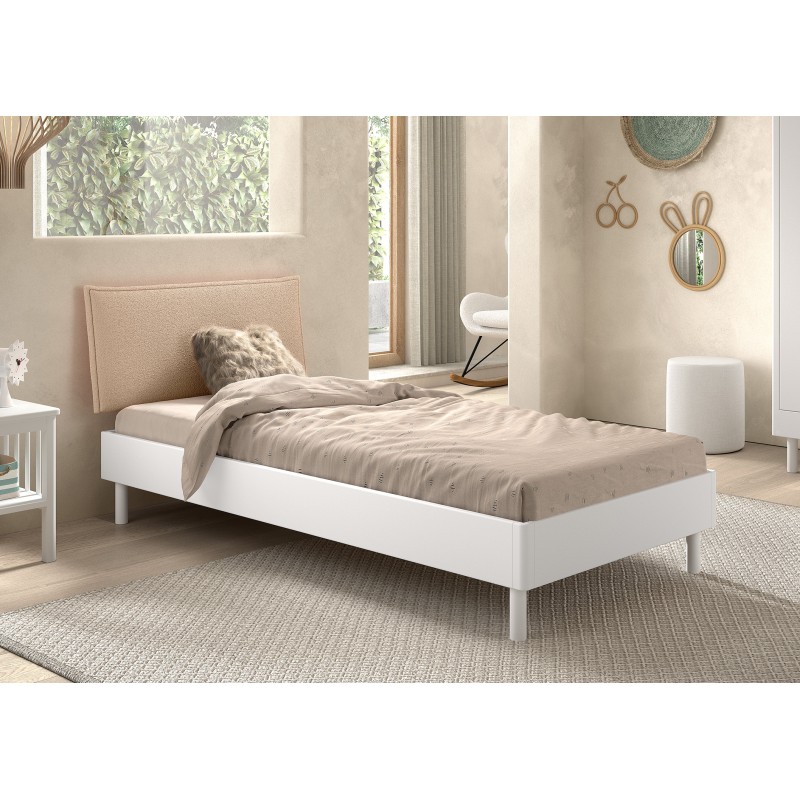 Børneseng sæt 90 x 200 cm med bouclé gavl – Forrest Beech, hvid billede