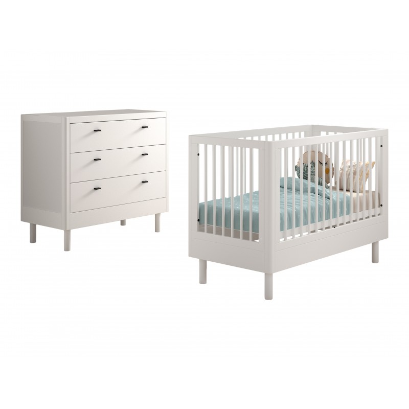 Tremmeseng og kommode i bøg – Forrest Beech sæt 60 × 120 cm, hvid billede