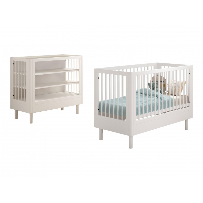Babyseng og puslekommode sæt 60 × 120 cm – Forrest Beech, hvid billede