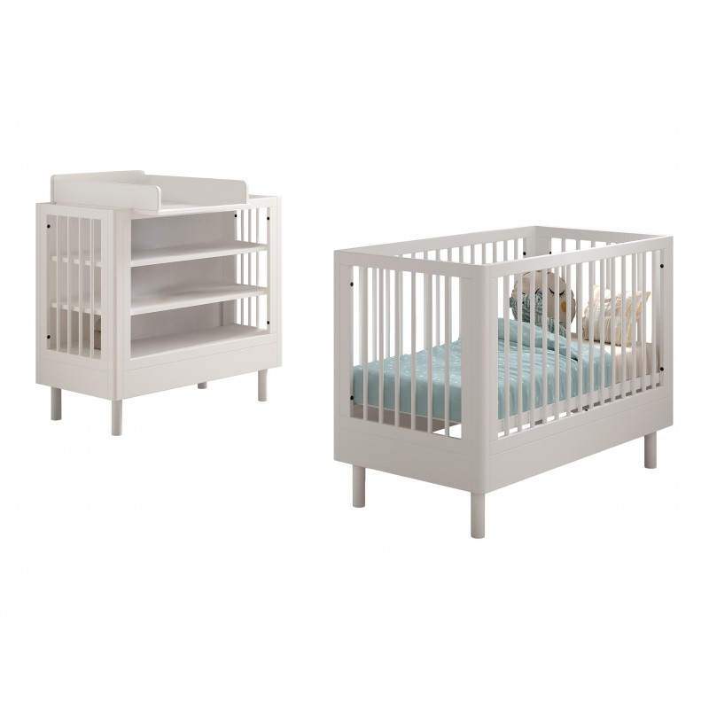 Baby sengesæt med pusleplads i bøg – Forrest Beech (60 × 120 cm), hvid billede