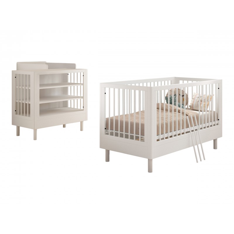 Babyseng og puslesæt FORREST Beech (70 × 140 cm) – hvid billede