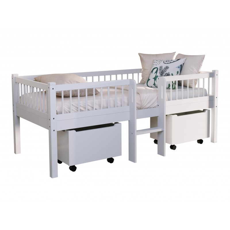 Halvhøj børneseng med skuffer Forrest Beech 90 x 200 cm – hvid billede