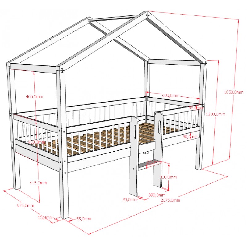 Hus-seng i bøg 90 x 200 cm med stige – Forrest Beech Sæt, hvid billede