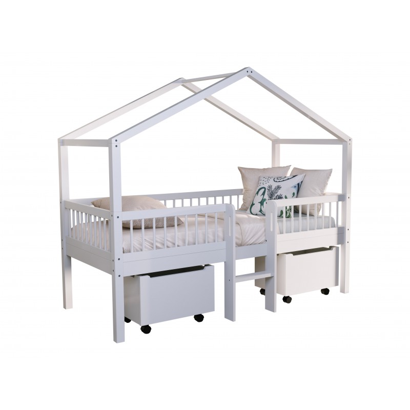 Husseng til børn 90 × 200 cm – Forrest Beech, hvid – med stige og 2 opbevaringsskuffer billede