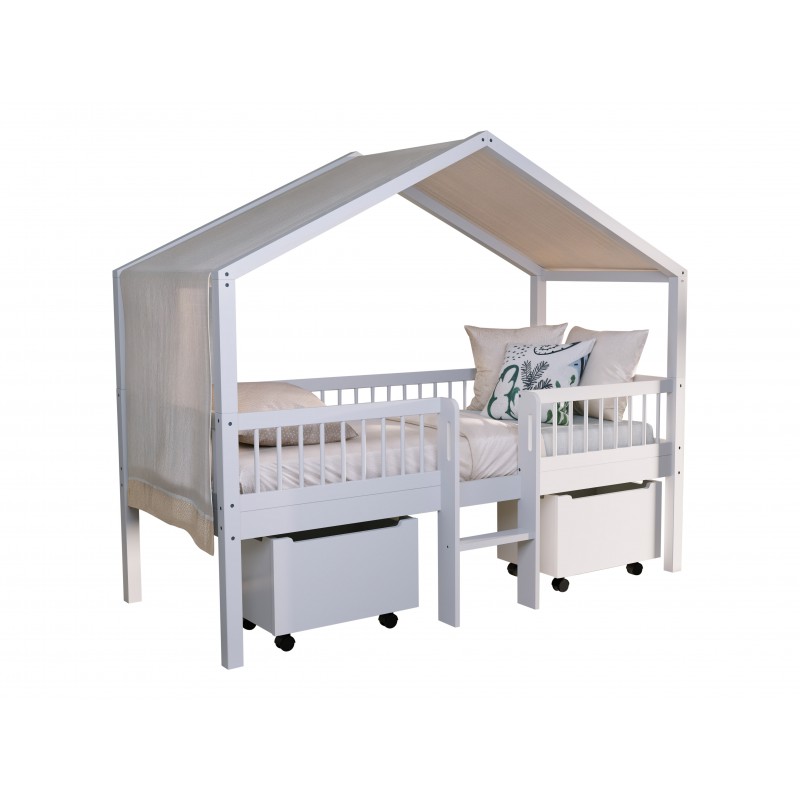 Børneseng med hustag 90 x 200 cm – Forrest Beech, hvid billede