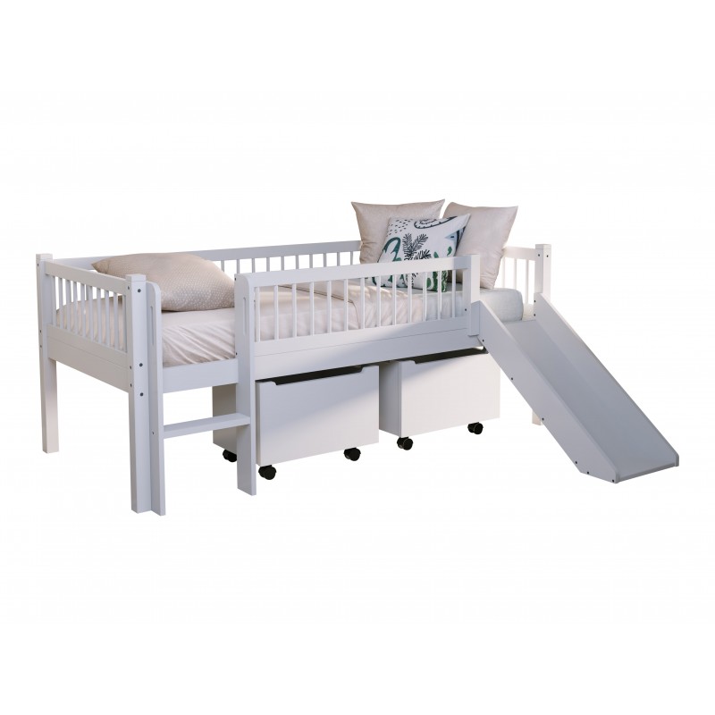 Halvhøj seng med rutsjebane 90 x 200 – Forrest Beech, hvid billede