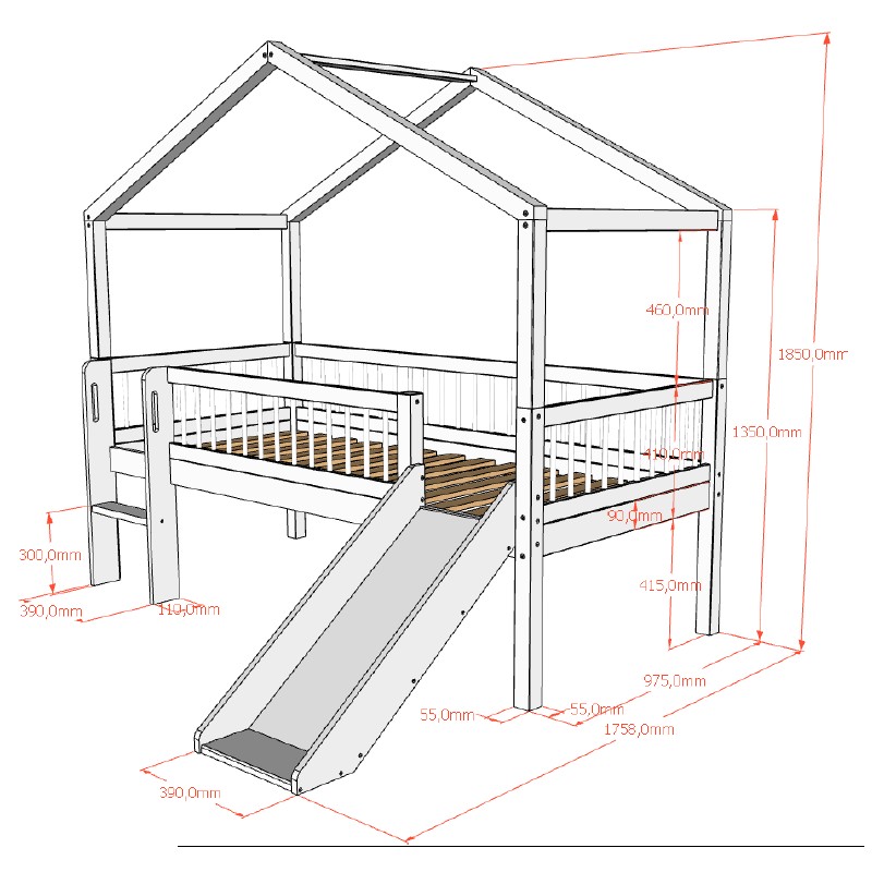 Børneseng med rutsjebane Forrest Beech 90 x 200 cm - hvid