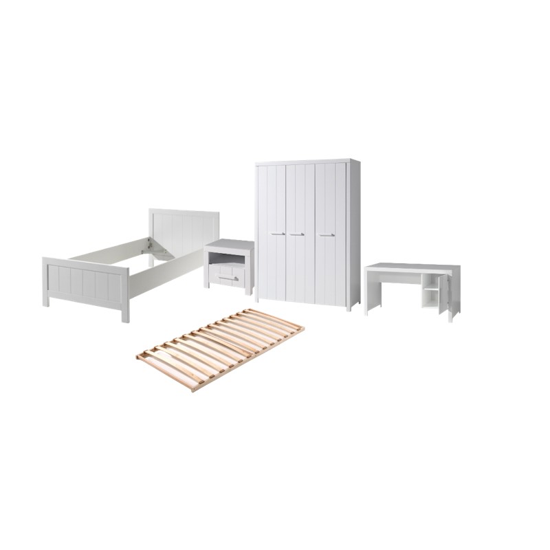 Børneværelses sæt Erik – hvid (seng 90×200, garderobeskab, natbord, skrivebord) billede