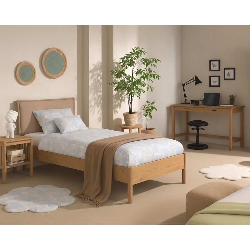 Enkeltseng sæt 90 x 200 – Forrest Oak i eg med bouclé gavl billede