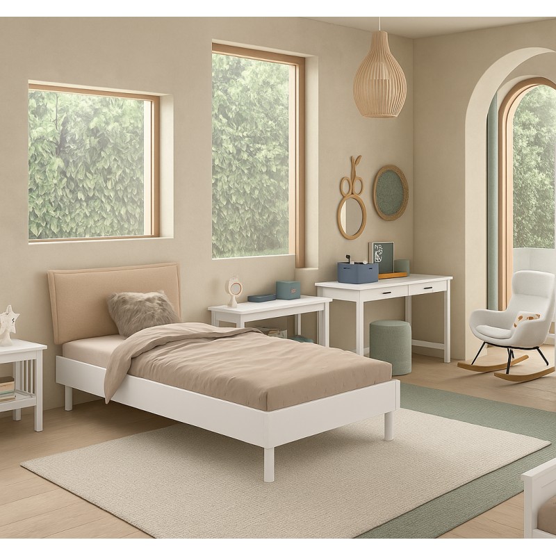 Enkeltseng med skrivebord og natbord – Forrest Bøg sæt 90 × 200 cm, hvid billede