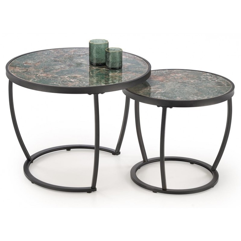 INES sæt af to sofaborde, grøn marmor / Sort billede