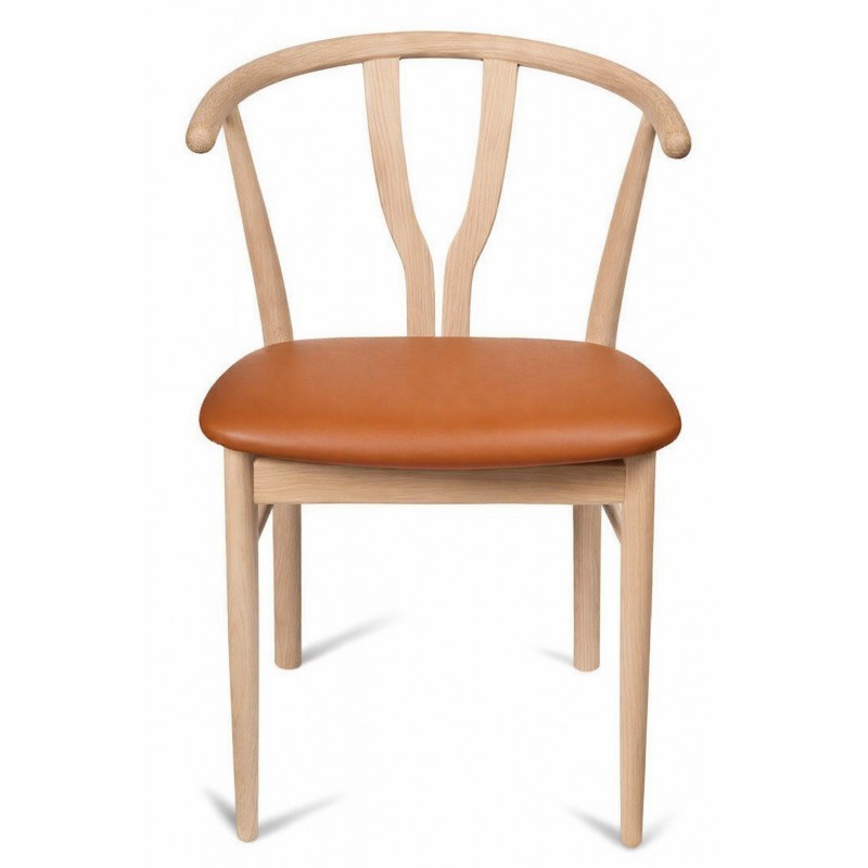 Anja spisebordsstol - ubehandlet eg - Cognac  læder