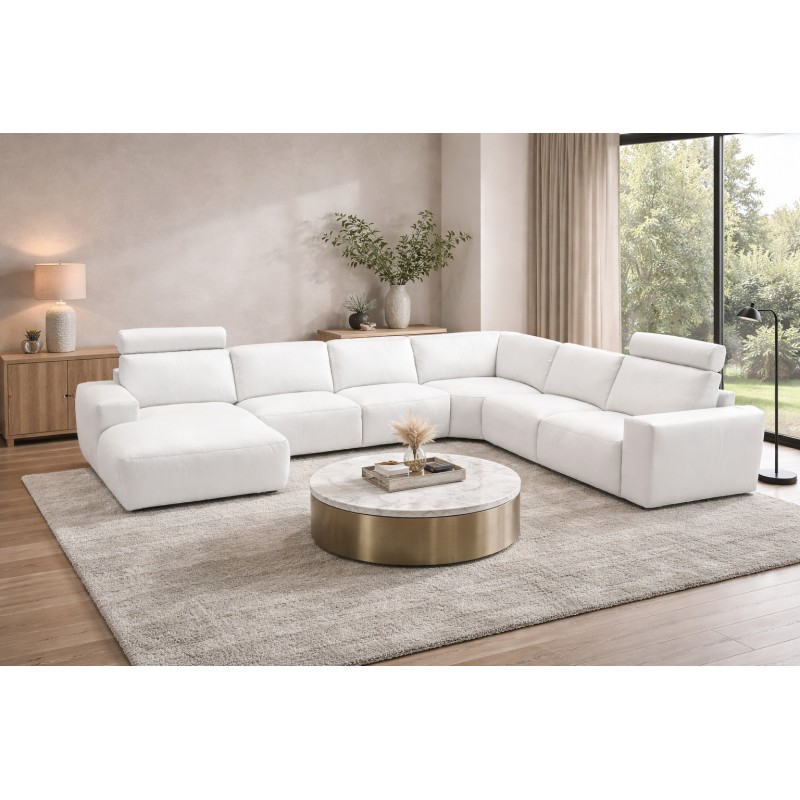 Hjort Knudsen Aarhus Hvid Læder hjørnesofa med chaiselong - Venstrevendt