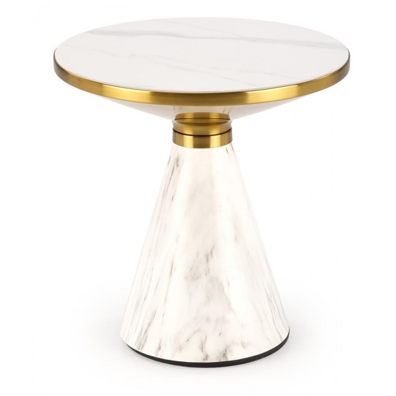 TALBI sofabord Ø52cm - Hvid marmorlook / Hvid / guld billede