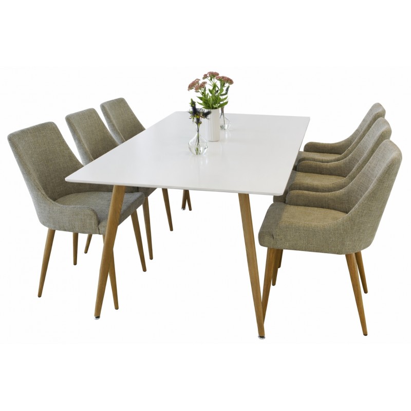 Spisebordssæt Polar 180 x 90 med 6 x Spisebordsstole Plaza