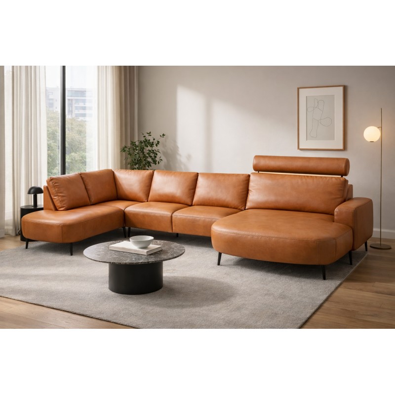 Hjort Knudsen Lolland læder U-sofa Højrevendt