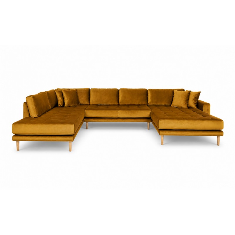 Lido - Hjørnesofa med Højrevendt Chaiselong - Sennepsgul velour