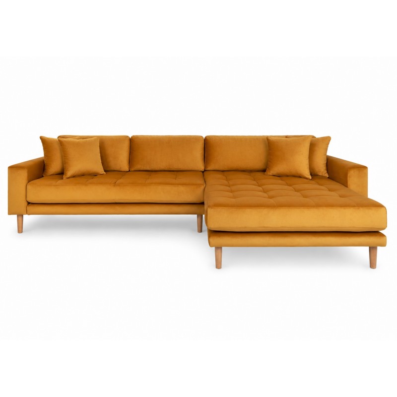 Lido - Højrevendt Chaiselongsofa - Sennepsgul velour