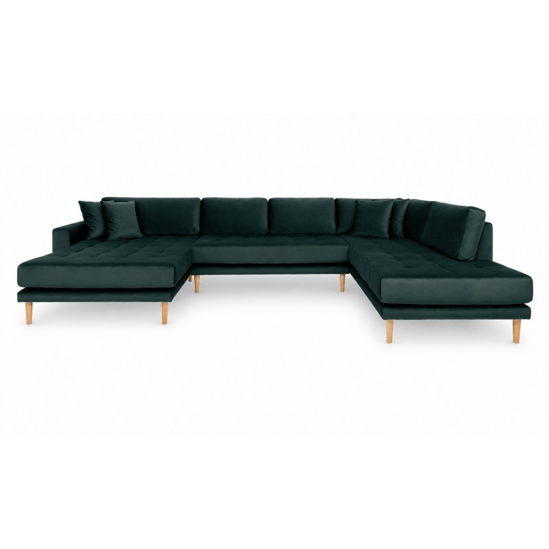Lido - Hjørnesofa med Venstrevendt Chaiselong - Mørkegrøn velour