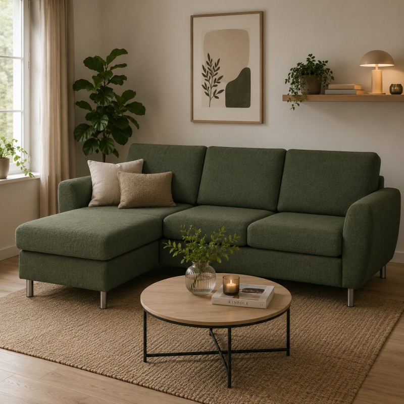 Pan Chaiselong sofa Grøn stof vendbar
