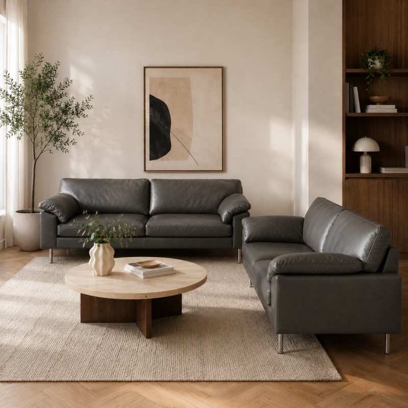 Skalma Palermo 3+2 pers. Ægte læder – Sort