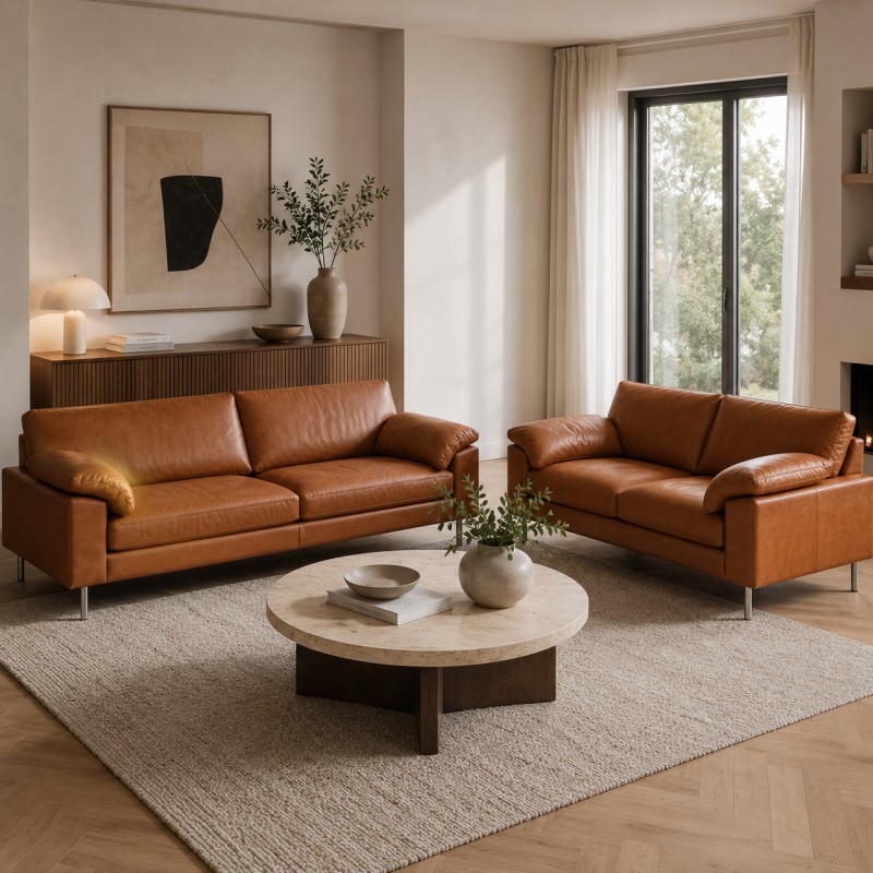 Skalma Palermo 3+2 pers. Ægte læder – Cognac