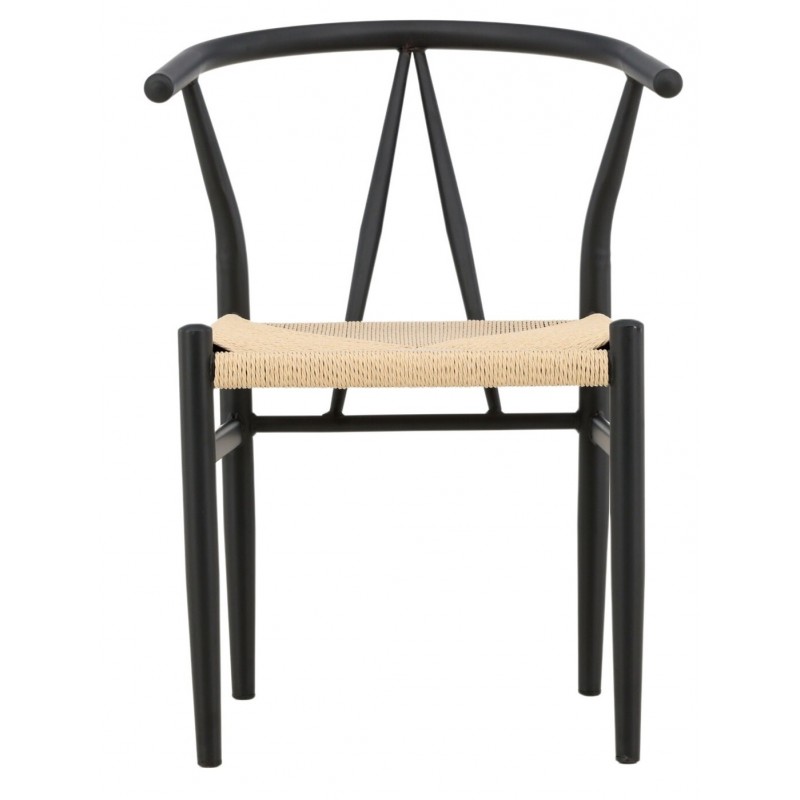 VENTURE DESIGN Alfons spisebordsstol, m. armlæn - beige rattan og sort stål