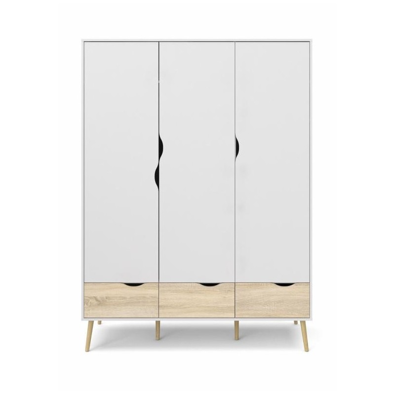 Tvilum Oslo garderobeskab - hvid/egetræsstruktur, m. 3 låger og 3 skuffer