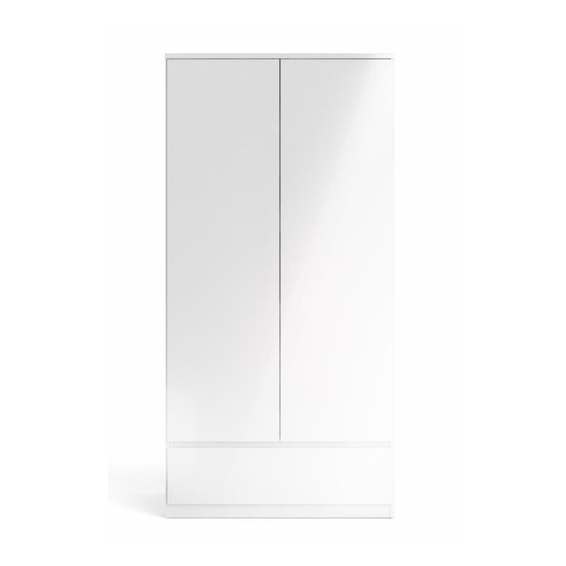 Garderobeskab Vesterholm Naia Hvid højglans 3 hylder tøjstang skuffe push-to-open H200,6xB98,9xD50 cm
