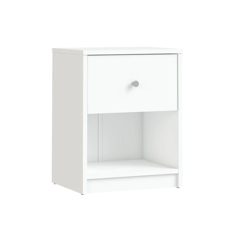 Sengebord Vesterholm May, hvid kompakt natbord med skuffe og hylde H48ÃB38ÃD30 cm