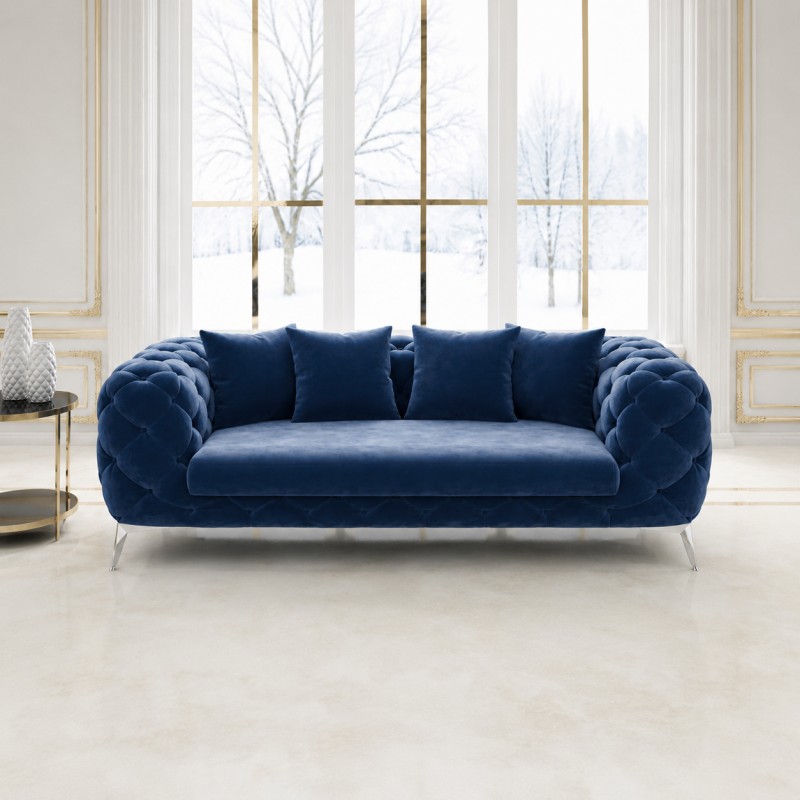 Royal II 3 pers Chesterfieldsofa i blå Velour - OUTLET