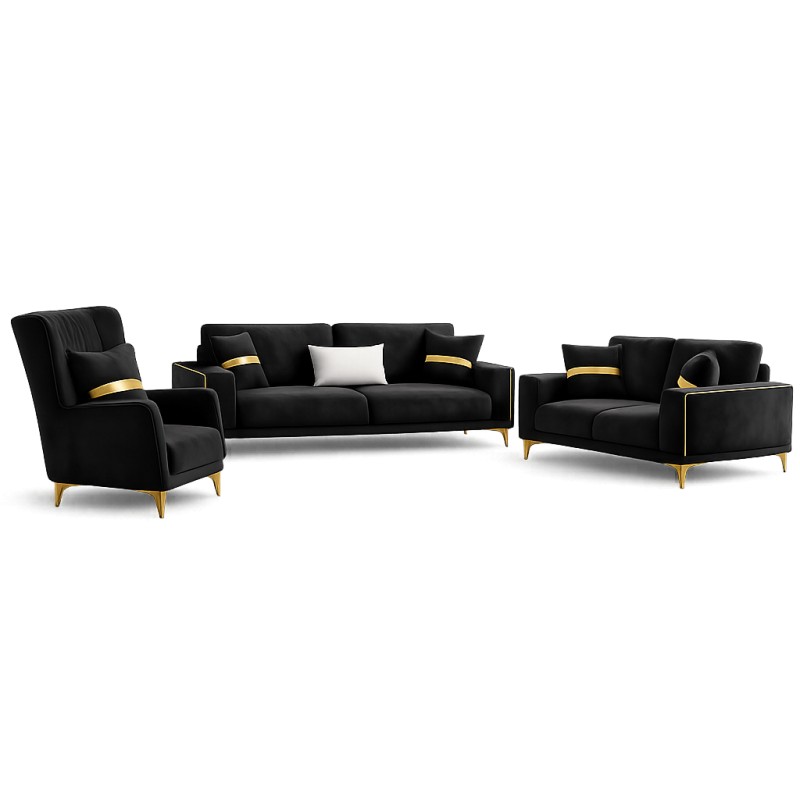 Frankfurt sofasæt 2+3 Sort velour OUTLET