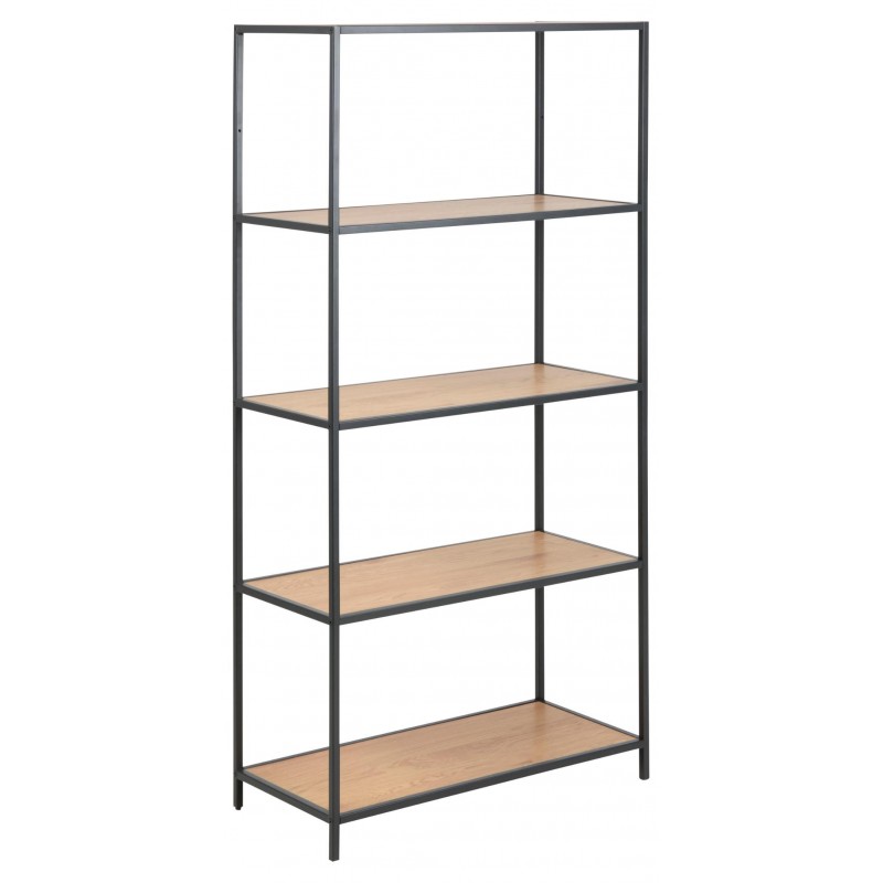Reol Signature Alira - mat vild eg, 4 hylder, pulverlakeret sort stålstel, 150Ã77Ã35 cm