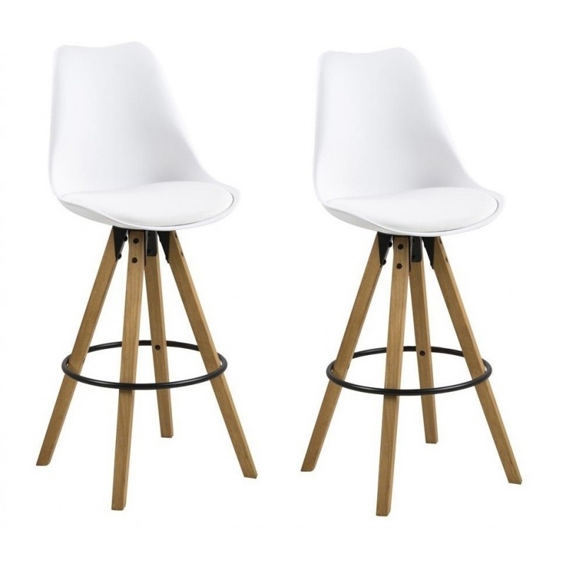 Barstol Signature Yelena i hvidt PU-læder med gummitræsben H112ÃB49ÃD55 cm