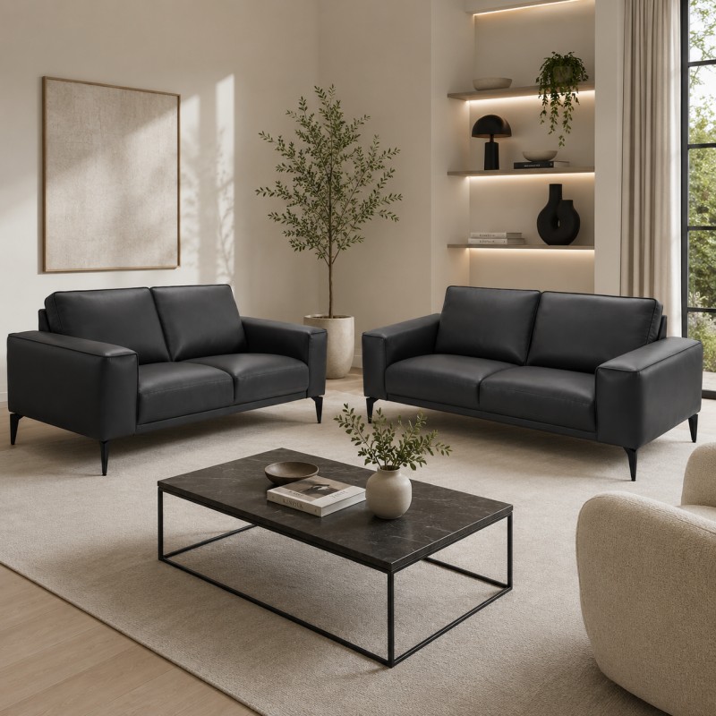Hjort Knudsen Ishøj læder Sofasæt 2+3 pers.