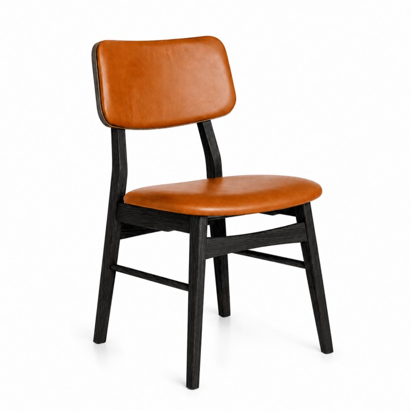 Anna spisebordsstol - Anna Eg sortbejdset - Cognac læder