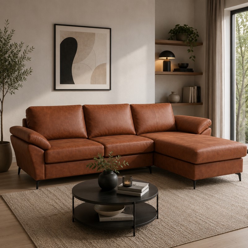 Hjort Knudsen ﻿Padborg Chaiselongsofa med Elektrisk Recliner – Kentucky Læder- Højrevendt