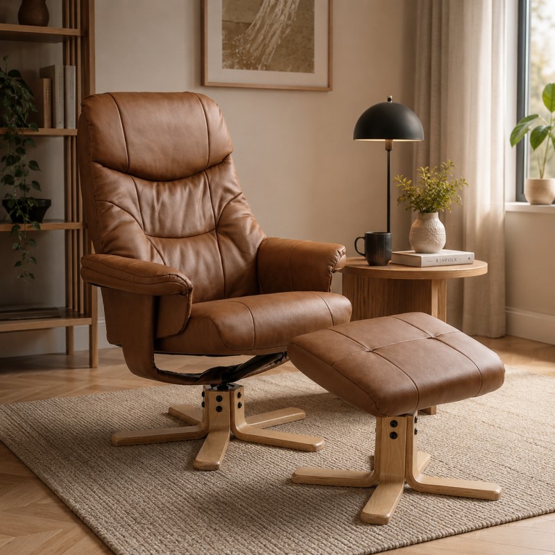 Cosy lænestol med skammel Cognac læder
