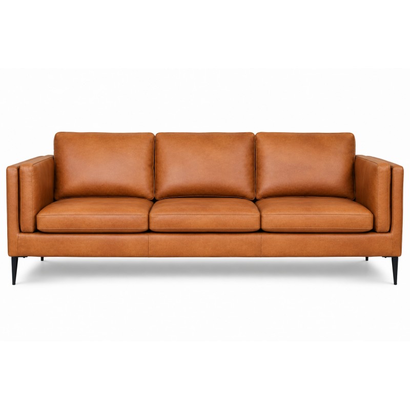 Valencia 3 pers. sofa - lysebrun semianilin læder og sort metal