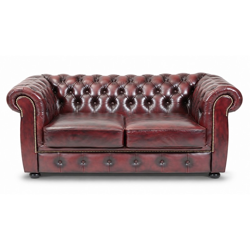 Liverpool Chesterfield 2 pers. sofa - Oxblod læder