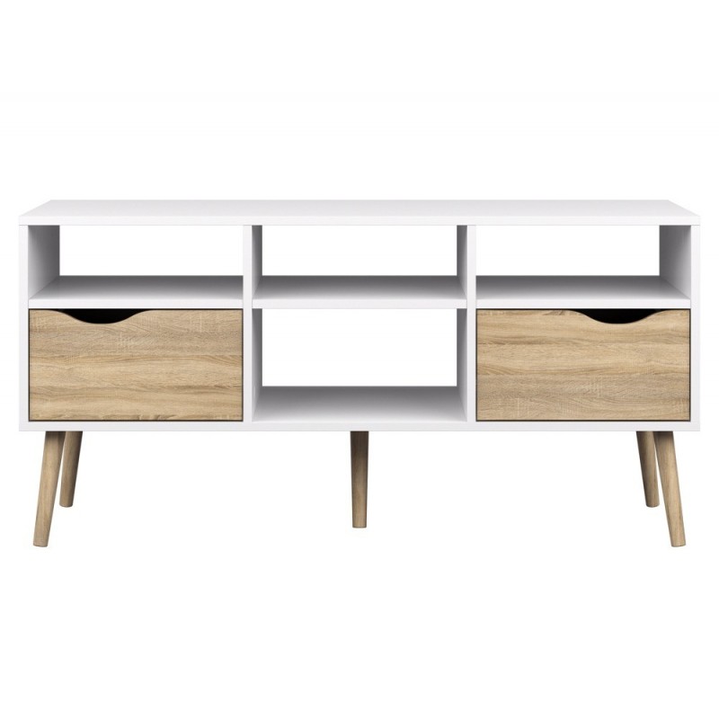 Charlie tv-bord 2 skuffer bred - Hvid/Eg