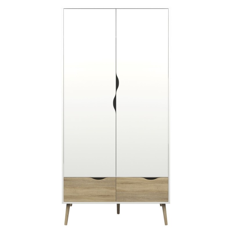 Charlie klædeskab 98 cm 2 låger + 2 skuffer - Hvid/Eg billede