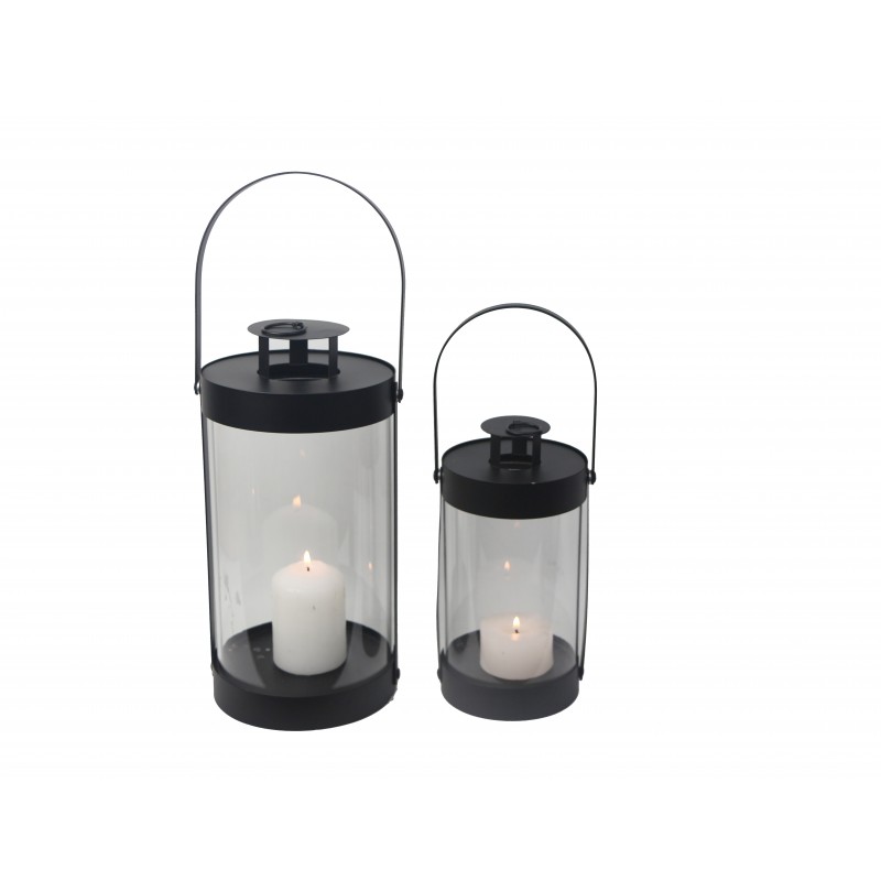 Lanterne 2 runde lanterner i sort med håndtag - 6407460