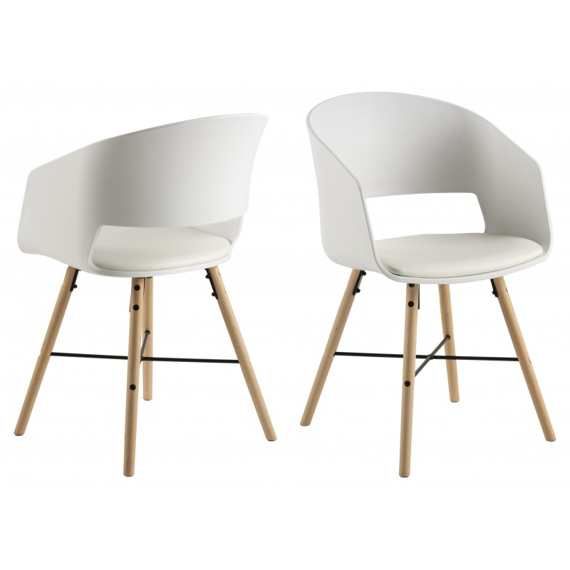 ACT NORDIC I_Luna spisebordsstol, m. armlæn, hvid PU, mat hvid polypropylen og mat bøg