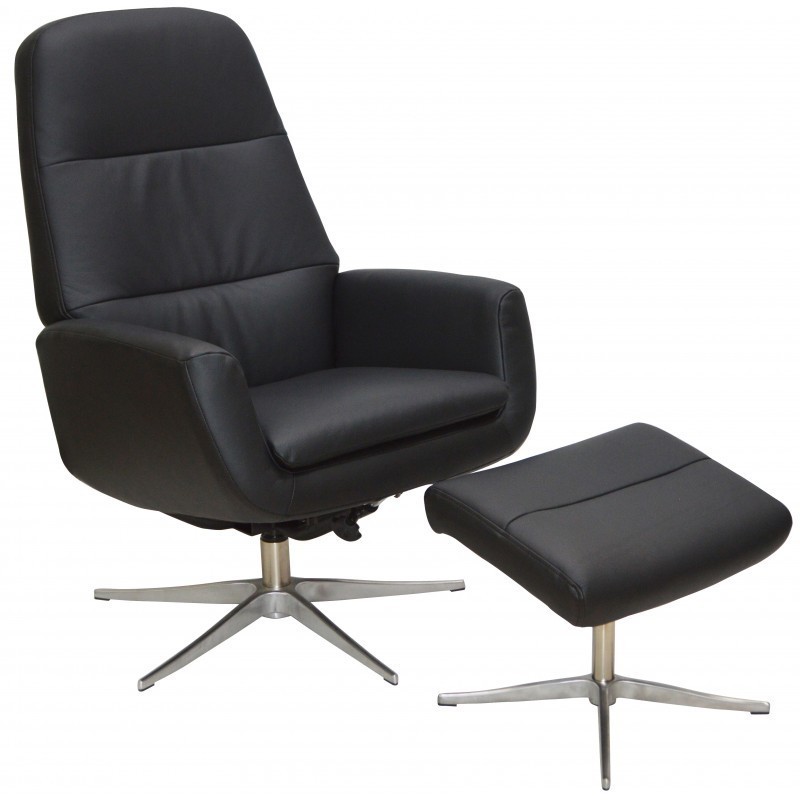 Monaco lænestol sort læder med skammel OUTLET Fredericia