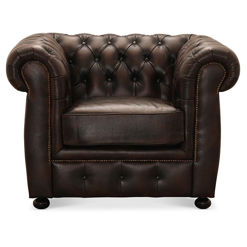 Liverpool lænestol Brun ægte læder